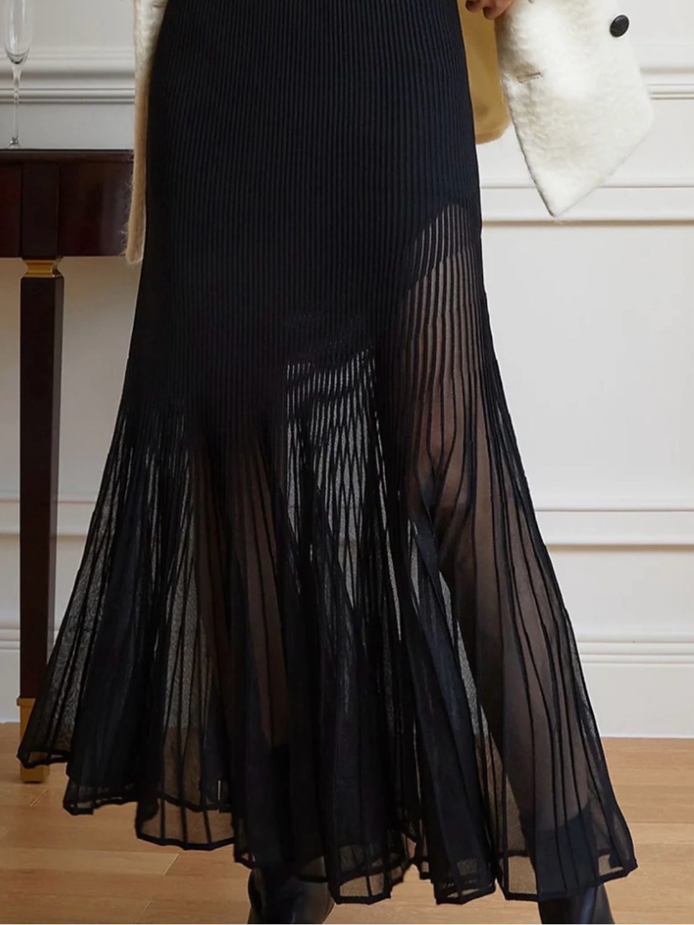 Commense Knit Pleated Semi-sheer Maxi Skirt BNWT